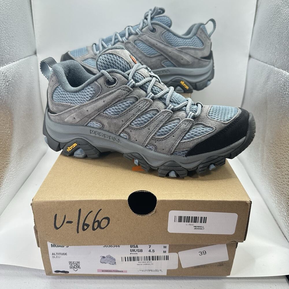Merrell Moab 3 ‘Aluminum/Marlin’ Gray Trail Hiking Shoe Women’s Size 7 (J036344)
